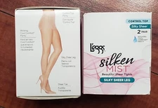 (2) L'EGGS SILKEN MIST CONTROL TOP Beige Sheer Toe Wicking Cool Pantyhose Q- NIB