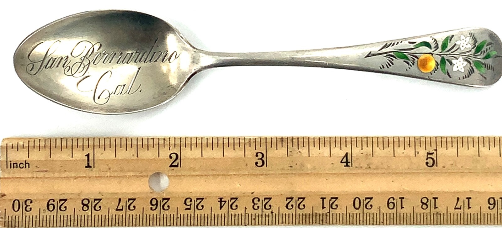 Vintage Mechanics Sterling Co. San Bernardino, CA. Enamel, Silver Souvenir Spoon
