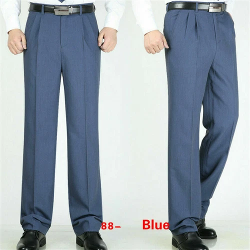 Men Formal Dress Pants Business Suit Straight Leg Trousers Pleated Front Solid - Picture 14 of 28
