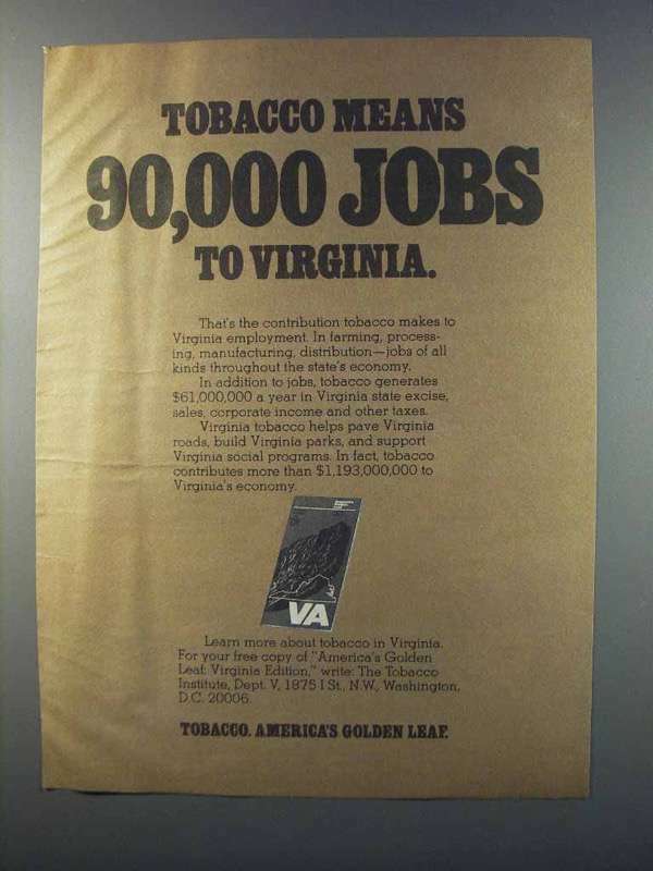 tobacco sales jobs 1981 The Tobacco Institute Ad
