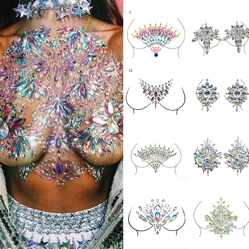 Women Body Adhesive Glitter Stickers Tattoo Face Gems Rhinestone
