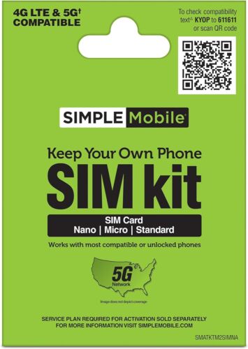 Simple Mobile Keep Your Own Phone Prepaid Activation 3-in-1 CDMA SIM Card Kit - Picture 1 of 4