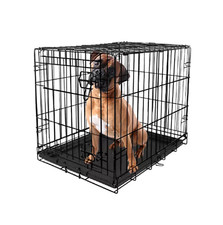 48" Dog Crate Kennel Folding Metal Pet Cage 2 Door With Tray Pan Black