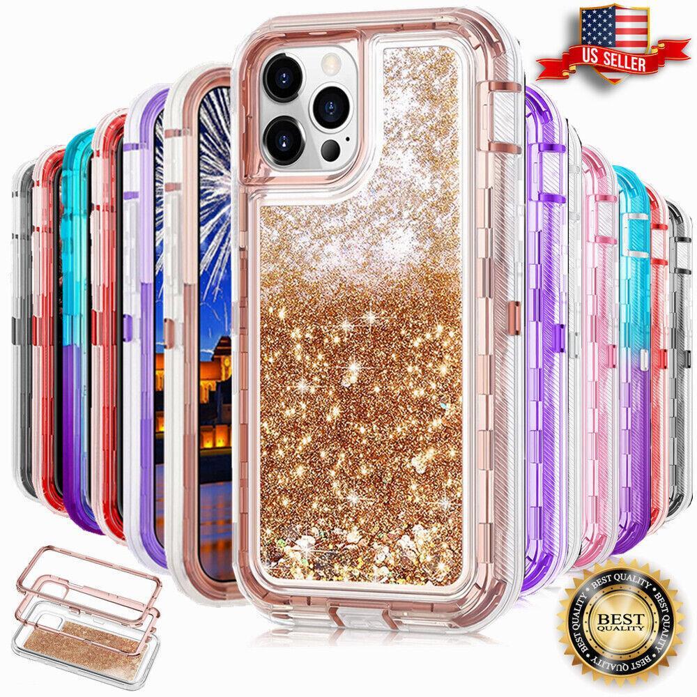 For iPhone 16 Pro Max Plus 16+ Shockproof Defender Glitter Quicksand Case Cover