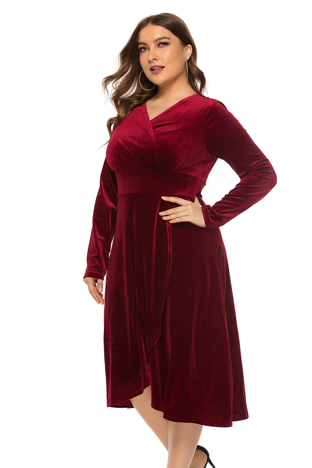 Plus Size Womens Velvet V Neck Long Sleeves Slim Fit Fashion Party
