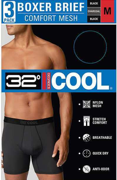 GENUINE 32 DEGREES COOL BLACK GRAY COMFORT MESH BOXER BRIEFS