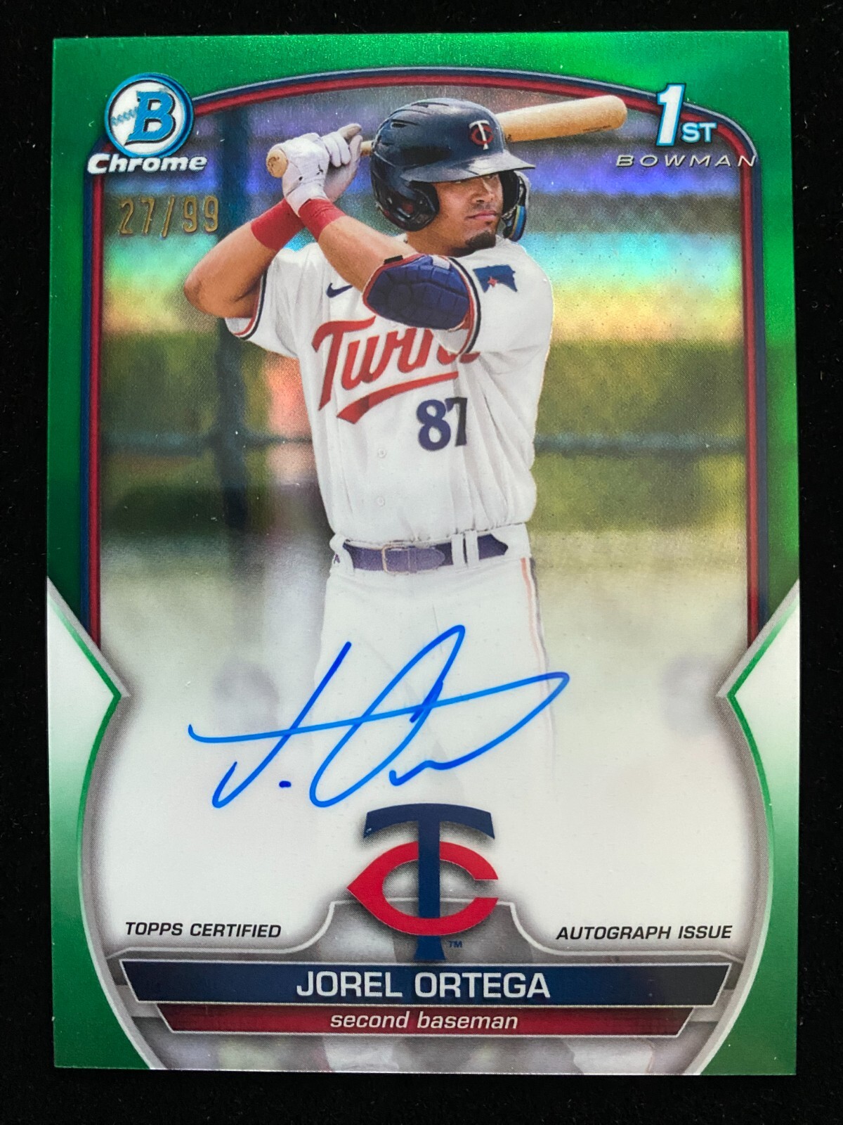 2023 Bowman Chrome JOREL ORTEGA 1st Rookie GREEN REFRACTOR AUTO #/99 Twins RC SP