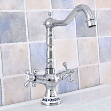 Polished Chrome Swivel Kitchen Vessel Faucet Dual Cross Handles Sink Mixer Tap