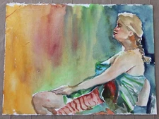 Fat blonde Woman Model female Watercolor Painting Aquael art Painting unframed