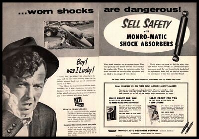1959 Monro-Matic ''Worn Shock Absorbers Are Dangerous'' Monroe MI 2-Page Print Ad