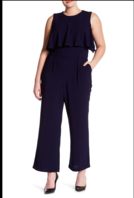 Vince Camuto Crepe Ruffle Bodice Jumpsuit, Navy Size Plus 18W Retail $158