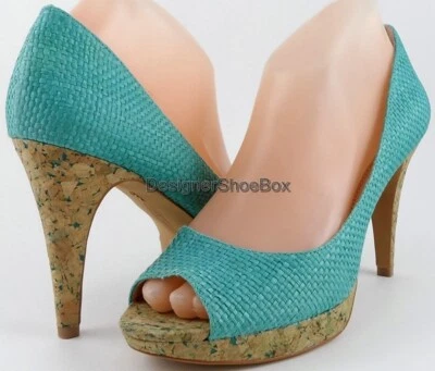 Vince Camuto Ashlynn Aquamarine Designer Tissé Talon Bout Ouvert Tennis 9.5 - Photo 1/4