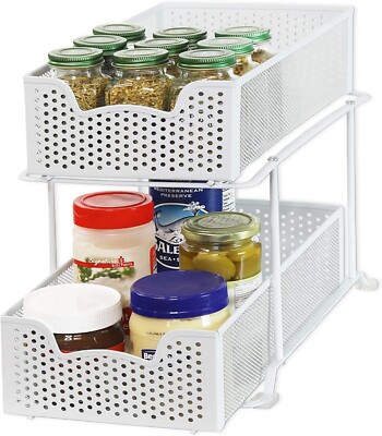 Simple Houseware 2 Tier Sliding Cabinet Basket Organizer Drawer, White L1.33