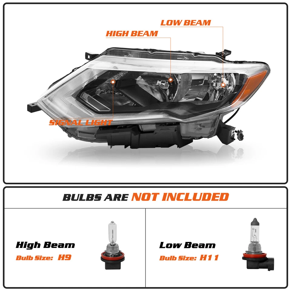 Conjunto de faros halógenos para Nissan Rogue 2017 2018 2019 luces con par LED DRL Foto 2 de 4