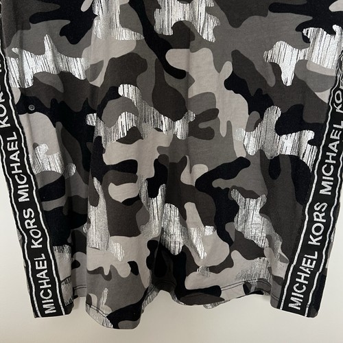 Michael Kors Top T Shirt Medium Black Gray Metallic Camouflage Foil Short Sleeve - Picture 3 of 10