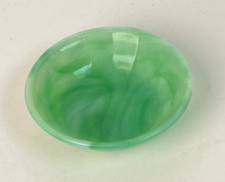 Akro Agate Tea Set Green White Swirl Round Bowl 3-3/8" x 7/8" Deep