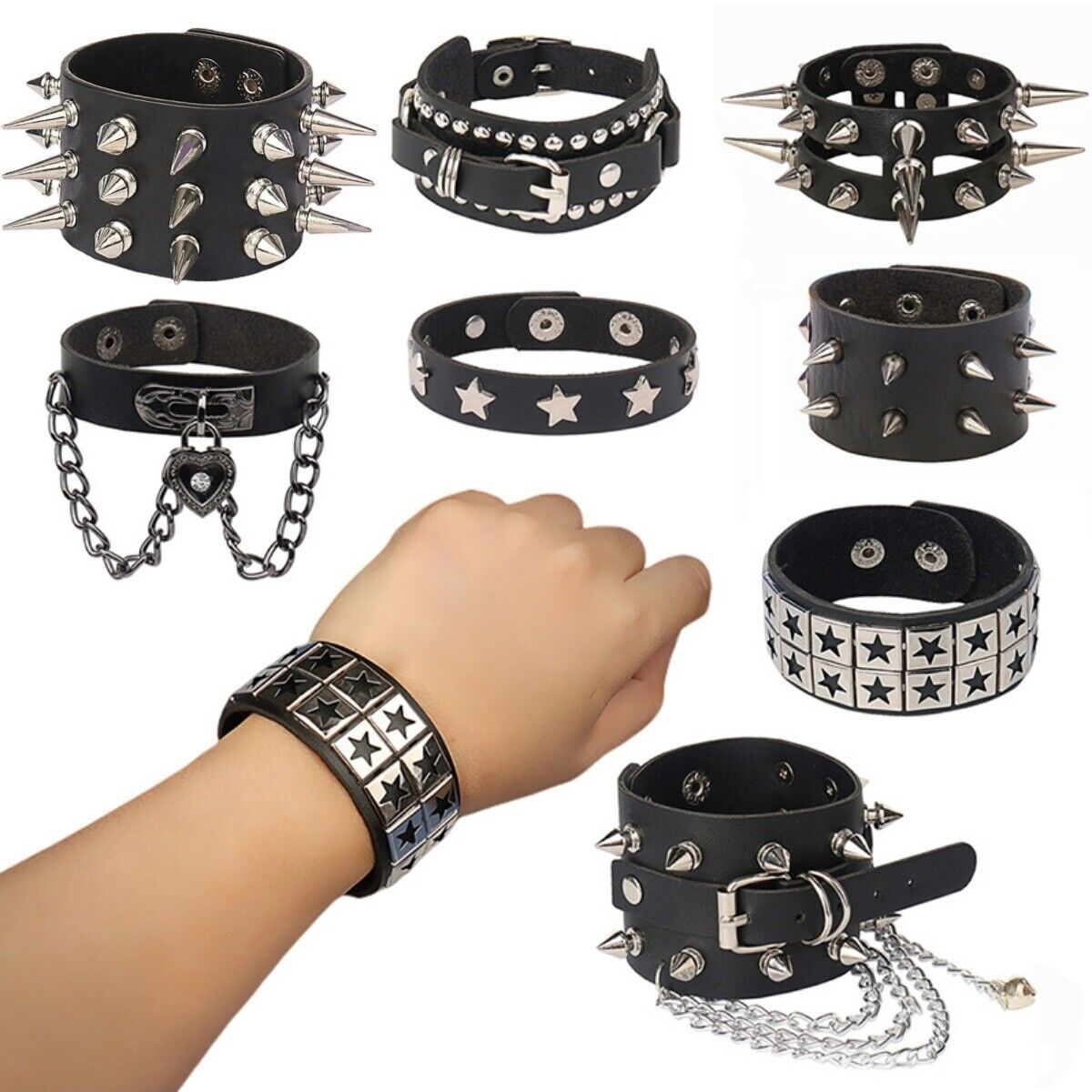 Punk Rock Bangle Gothic Accessories Leather Wristband Studs Bracelet Adjustable Punk Rock Bangle Gothic Accessories Leather Wristband Studs Bracelet Adjustable