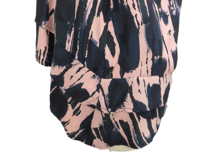 Top Aqua Talla Mediana Rosa Negro Cuello Redondo Bajo Sin Mangas 100% Seda Volantes Foto 3 de 4