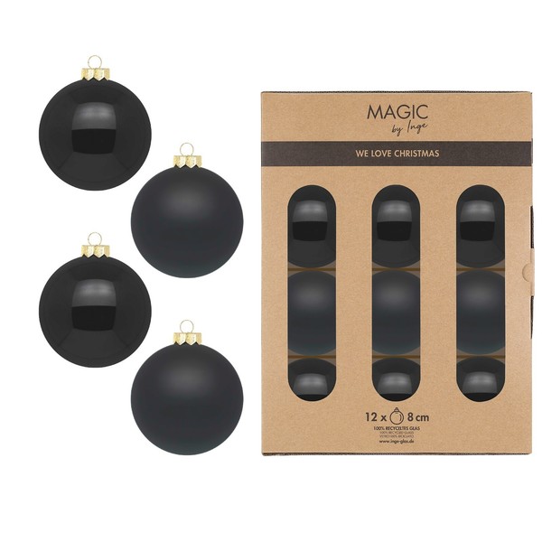 Christbaumkugeln Weihnachtskugeln Glas Ø 8 Cm 12 StüCk Ebony Black-image