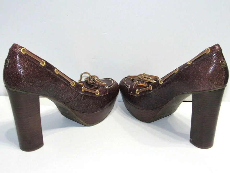 Zapatos de salón Sperry Top-Sider de cuero marrón con plataforma de tacón de madera para mujer talla 9,5 Foto 4 de 4