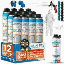AG Spray Foam Insulation Kit (12 x 32.80 oz/930 gr  240 Bd Ft) Close Cell Self E