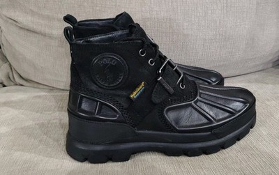 Polo Ralph Lauren Boots Black Leather Oslo Low Waterproof Size 8D