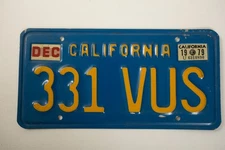 California License Plate DEC 1979 Blue Gold (G4R-HSE/JSF6) 331 VUS Yellow VGUC