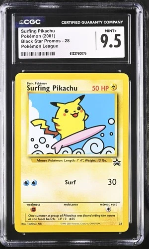 CGC 9.5 MINT+ Surfing Pikachu 28 Pokemon League Black Star Promos Pokemon Card