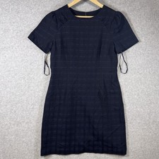 Tommy Hilfiger Petite Sheath Dress Sz 10P Navy Blue Metallic Plaid Short Sleeve