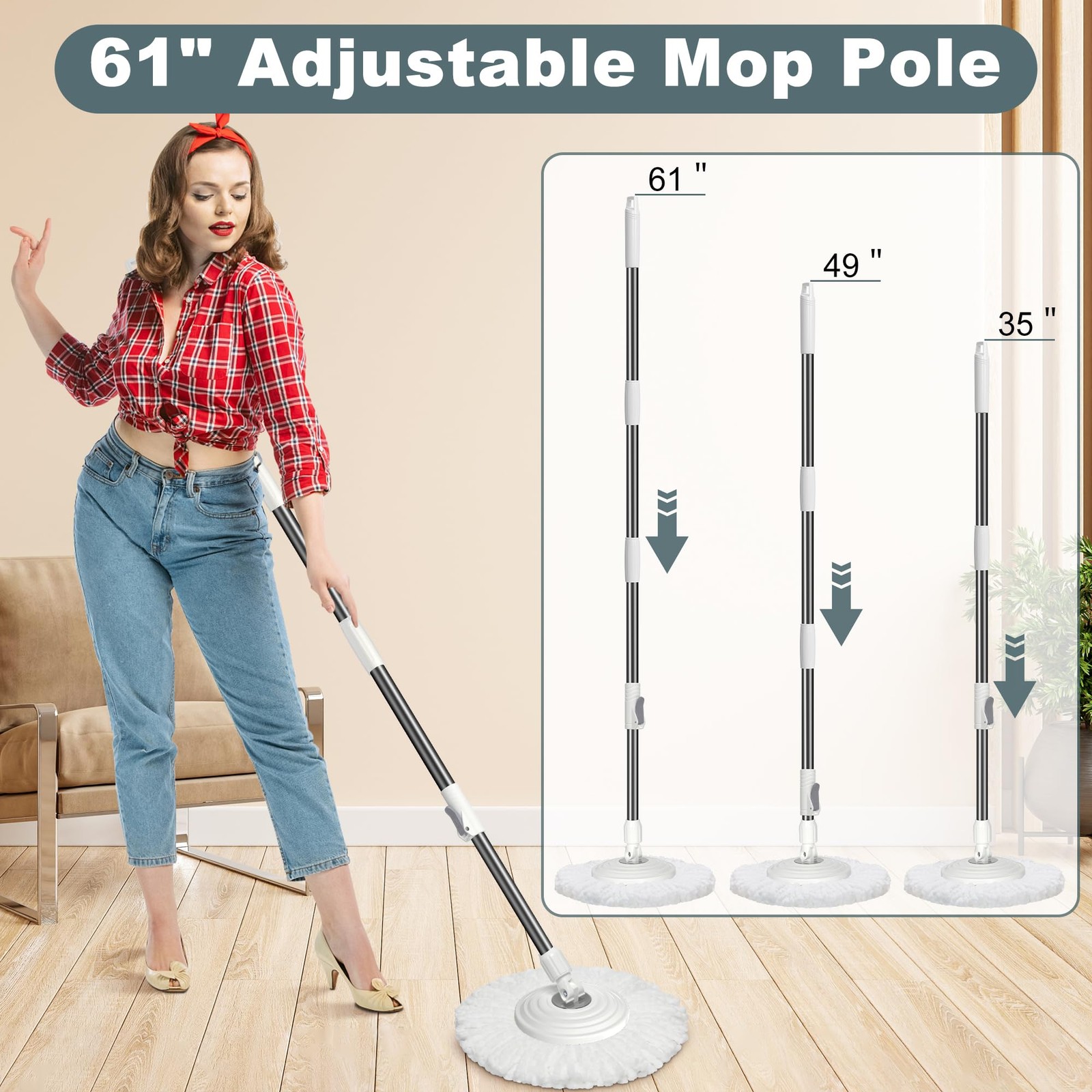 Mop and Bucket with Wringer Set,Spin Mop and Bucket System, Mops for Floor Cl...