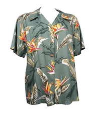 Bird of Paradise #4 Women's Hawaiian Camp Shirt, Sage, XXL