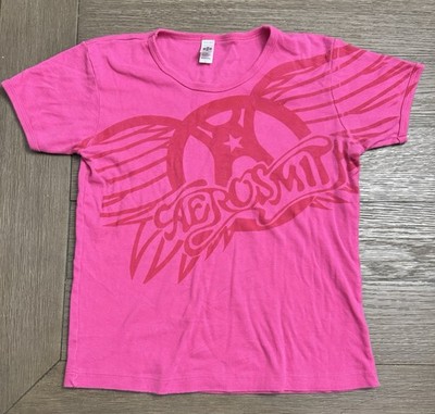 Aerosmith Shirt Pink Graphic Concert Tee Girls Size L