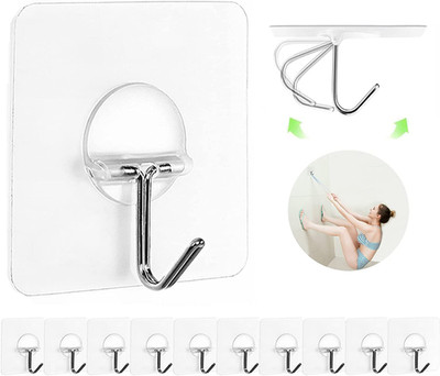 12 Pack Heavy Duty Adhesive Wall Hooks 13lb No Drill Clear Bathroom Hooks
