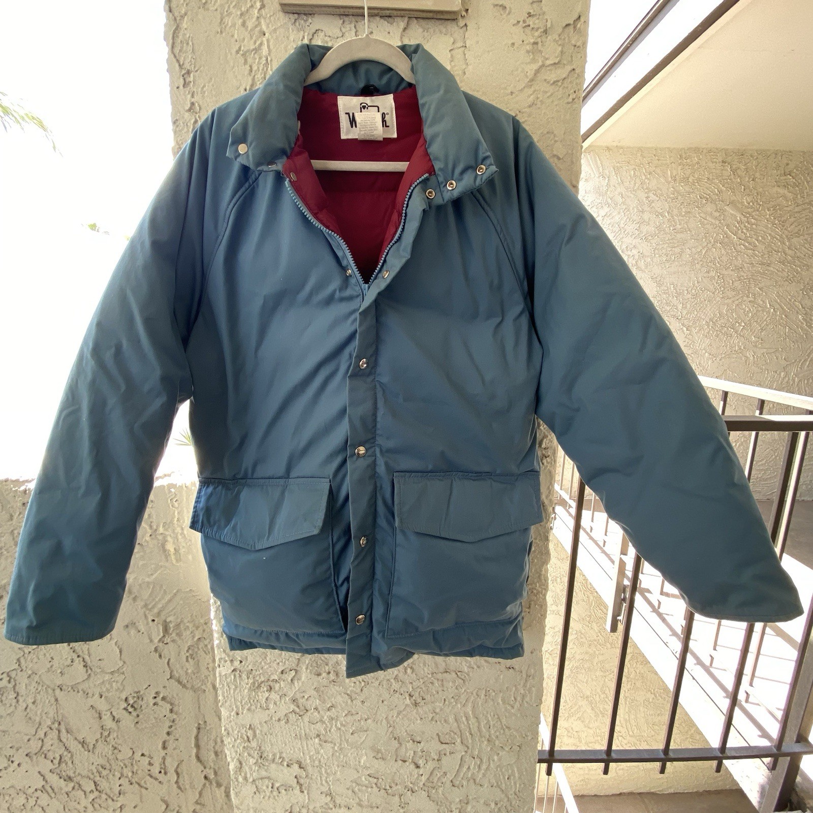 Vintage Woolrich Men's Goose Down Parka Coat Jacket Blue Size Medium Lamb Snaps