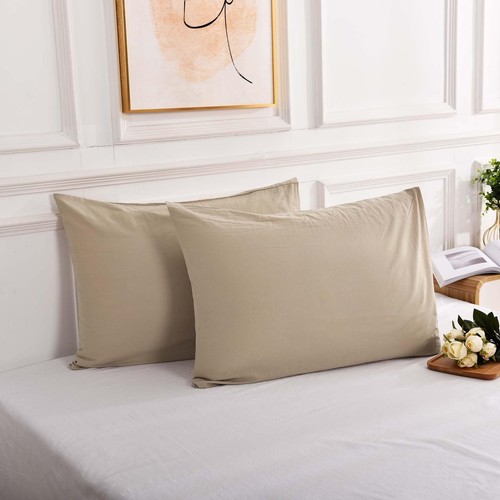 100% Organic Cotton Standard Pillowcase Set of 2, Envelope Closure Linen Feel...