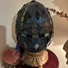 Tiffany Dragonfly Motif Egg-Shaped Stained Glass Accent Lamp 1990s Vintage
