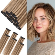 10" 6PCS Brown Dark Blonde Straight Hair Extensions for Women Party 179E234138