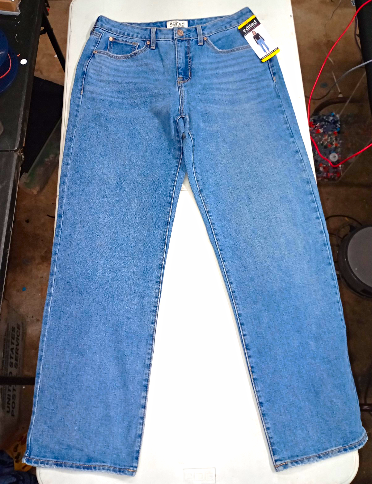 edited x Hunter McGrady Women’s Wide Leg Jeans High Rise Blue Denim Pockets 10