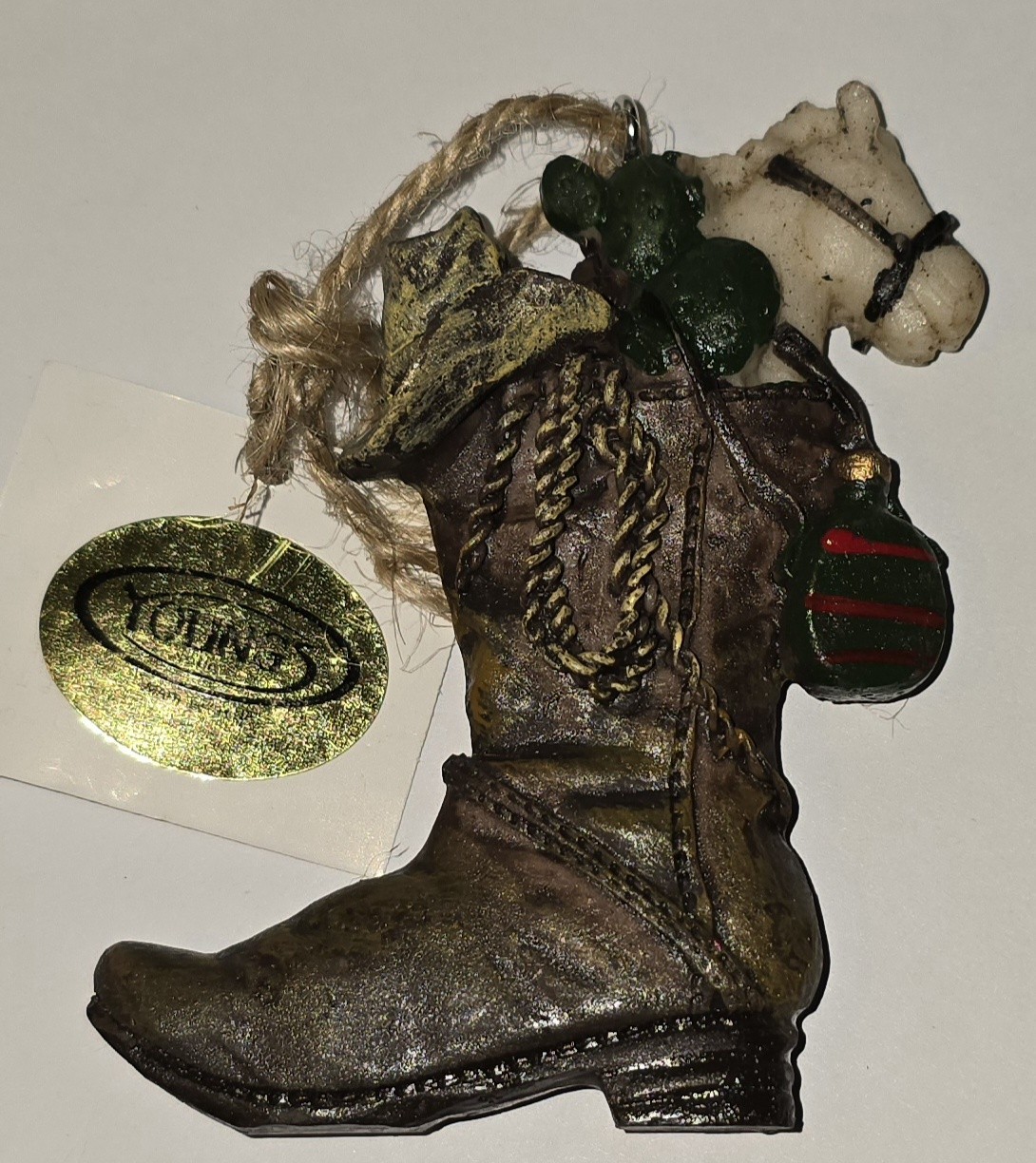 Western Cowboy Christmas Tree Boot Ornament With Horse