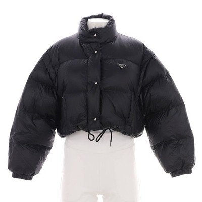 Prada Women's Convertible Cropped Puffer Jacket Quilted Polyamide with Down 