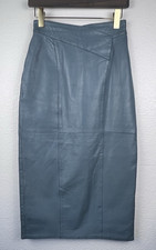 VTG Suzelle Green Leather Pencil Skirt Suit Women's Size 6 1980's Asymmetrical