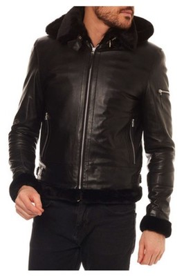 Isaco & Coffee Herren Lederjacke schwarz mit Kapuze XL
