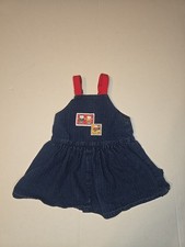 Vintage Oshkosh Bgosh Kittens Denim Pinstripe Overalls Girl Dress Size 3T 80s