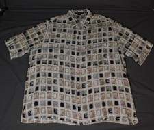 Vintage Alan Stuart 100 Silk Button Down Short Sleeve Shirt Unique Pattern XL