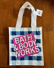 BATH & BODY WORKS GINGHAM SHOPPING TOTE BAG REUSABLE SET OF 2