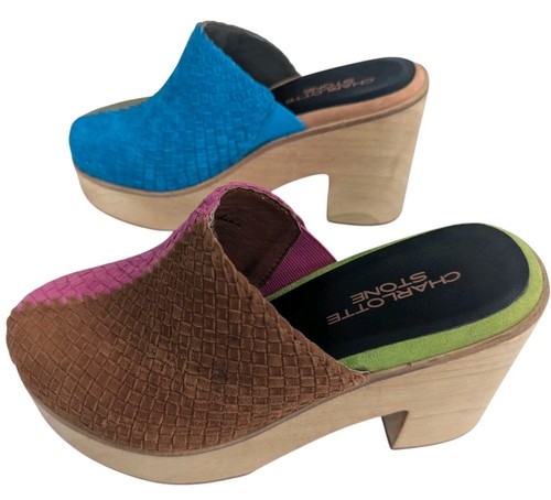 Charlotte Stone Martino Clogs Mules Sandals in Nassau Multi Color Block Sz 5 - Picture 5 of 14