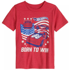 Hot Wheels   Boys Patriotic Born to Win Muscle Car T-Shirt   Sizes 4-8