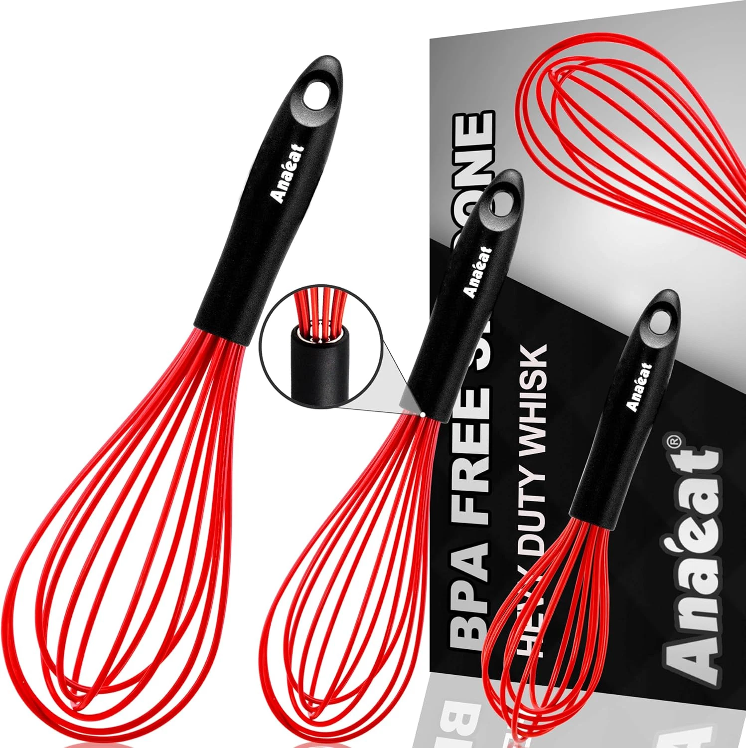 Silicone Whisk, Thick Stainless Steel Wire Inner - Heat Resistant Kitchen Whisks