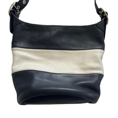Coach Leather Hobo Bag Womens Large Navy Cream Good Colorblock Bucket Purse