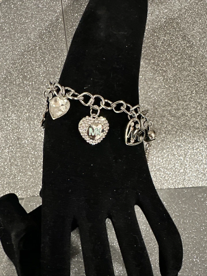 Michael Kors Charms Bracelet Bangle Silver Tone Key 8 inch - Image 2 of 4